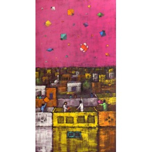 Zahid Saleem, 44 x 24 Inch, Acrylic on Canvas, Cityscape Painting, AC-ZS-131